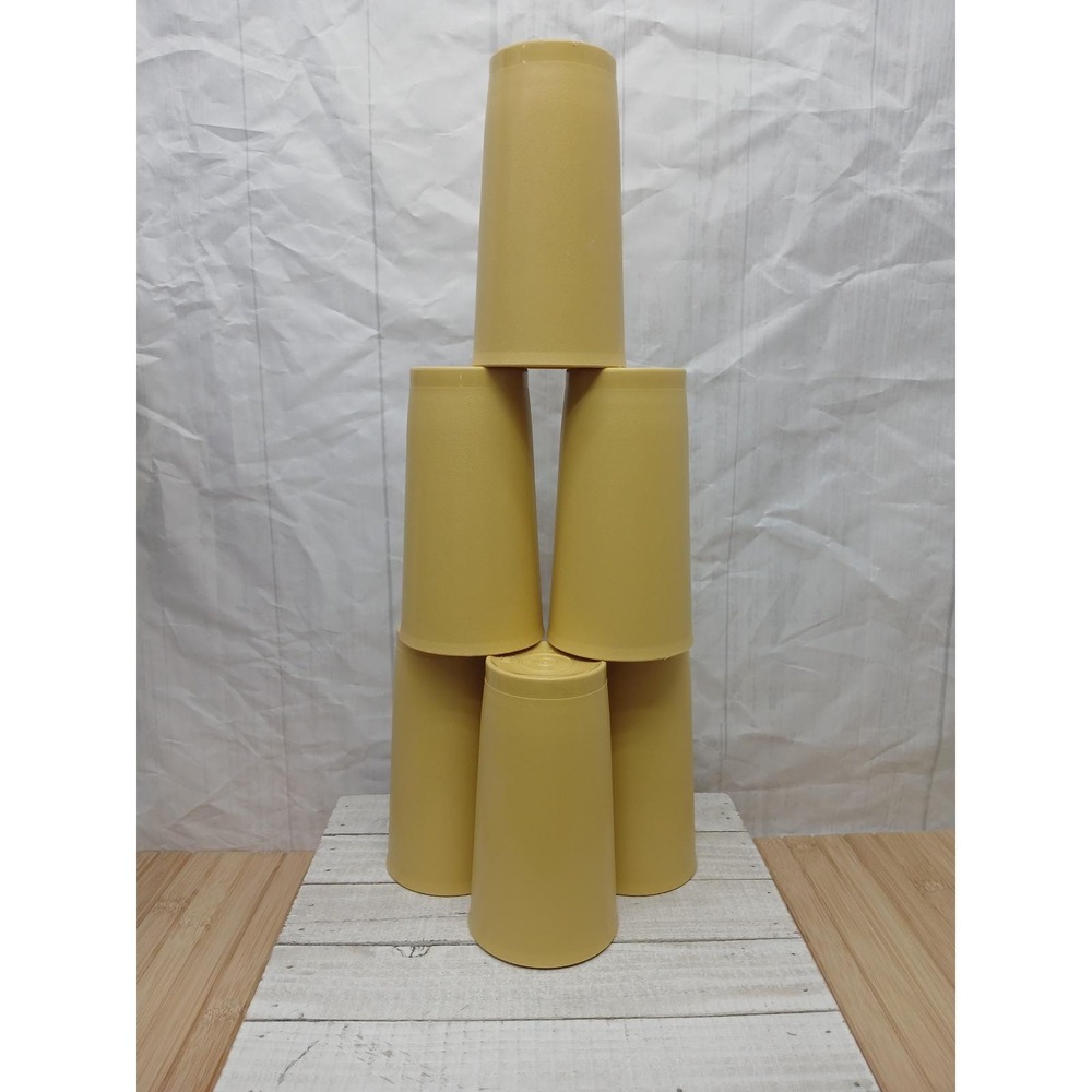 Vintage Tupperware Harvest Gold Yellow Tumblers 16oz Set of 6 Textured Plastic